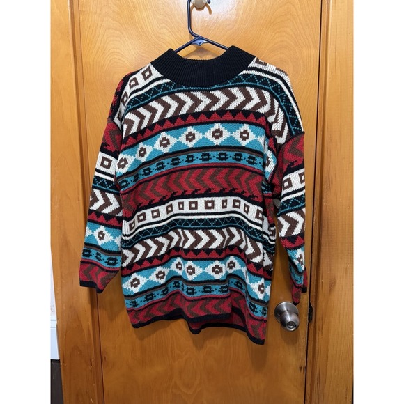 Croquet Club Other - VTG 80s 90s Croquet Club Geometric Knit Jumper Sweater Large Coogi Style Cosby